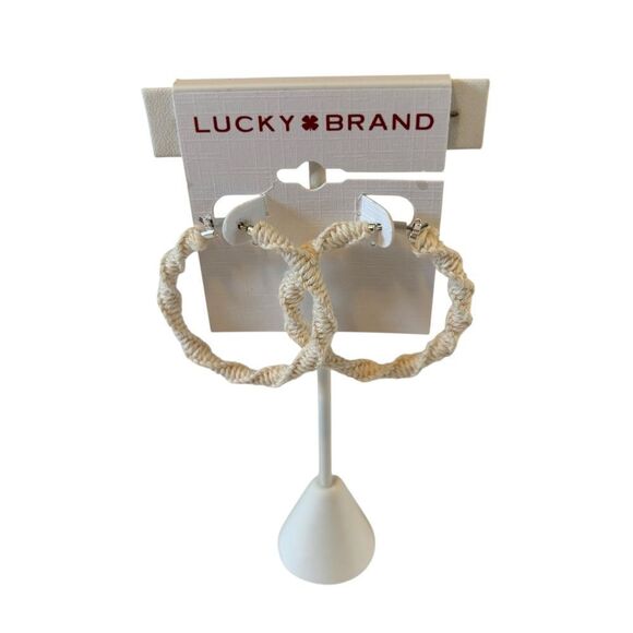 Off White Woven Hoop Earrings. Great Neutral Color that will go with so much! - Picture 1 of 5